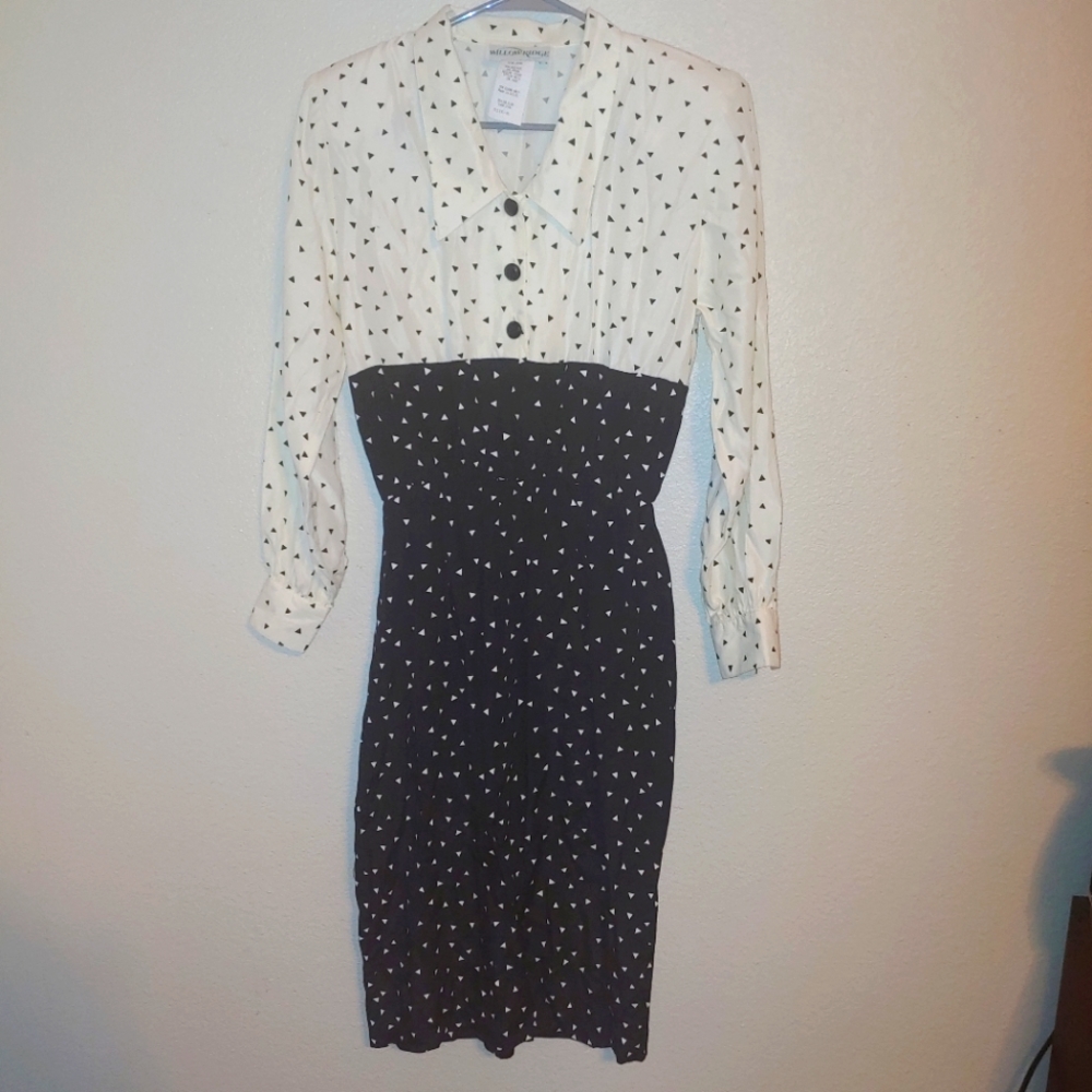 90s 2000s Y2K triangle print dress Popover style shoulder pads black white